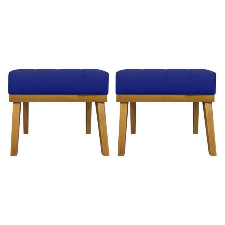 Puff Decorativo Retangular Para Sala Quarto Penteadeira Firenze Corino Azul Royal