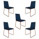 Kit 5 Cadeiras de Jantar Estofada Lille Base Bronze Veludo Azul Marinho - Montanaris Decor