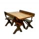 Conjunto Rústico de Mesa 1,35m e 2 Bancos | Banquetas Madeira Maciça Pinus