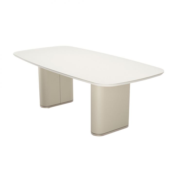Image of Mesa De Jantar Retangular Com Tampo De Vidro Off White Lintz Bege E Champanhe 184 Cm PLA-MO895TA31FAUMOB