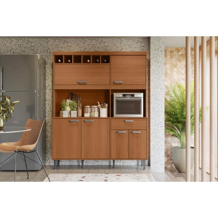 Cozinha Dakota 6 Portas 1 Gaveteiro C/ Espaço Para Microondas E Vinhos - Jequitiba