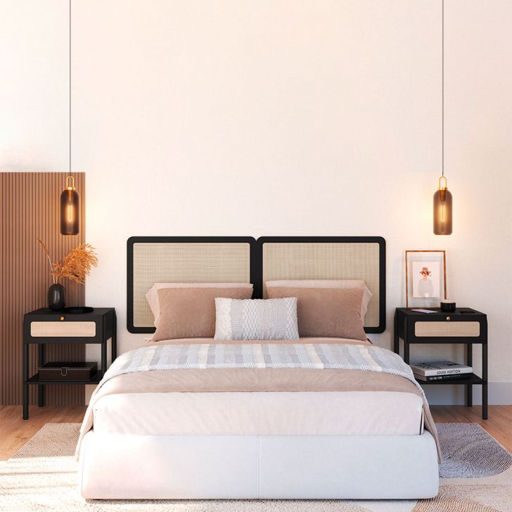 Conjunto de Cabeceira Casal com 2 Mesas de Apoio Oslo 1 GV Nero e Preta