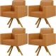 Kit 04 Poltronas Decorativa Base Giratória de Madeira Helô L02 Couríssimo Whisky - Lyam Decor
