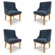 Kit 4 Cadeiras Decorativas Sala de Jantar Base Fixa de Madeira Firenze Suede Azul Marinho/Castanho G19 - Gran Belo