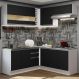 Cozinha Completa de Canto Madesa Glamy 349001 com Armário e Balcão (Sem Tampo e Pia) - Branco/Preto