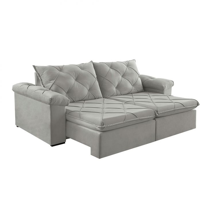 Image of Sofá 5 Lugares Retrátil E Reclinável Astor Veludo Cinza Prateado PLA-ES745UP21KFAMOB