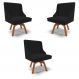 Kit 3 Cadeiras Decorativas Sala de Jantar Base Giratória de Madeira Firenze Linho Preto/Natural G19 - Gran Belo
