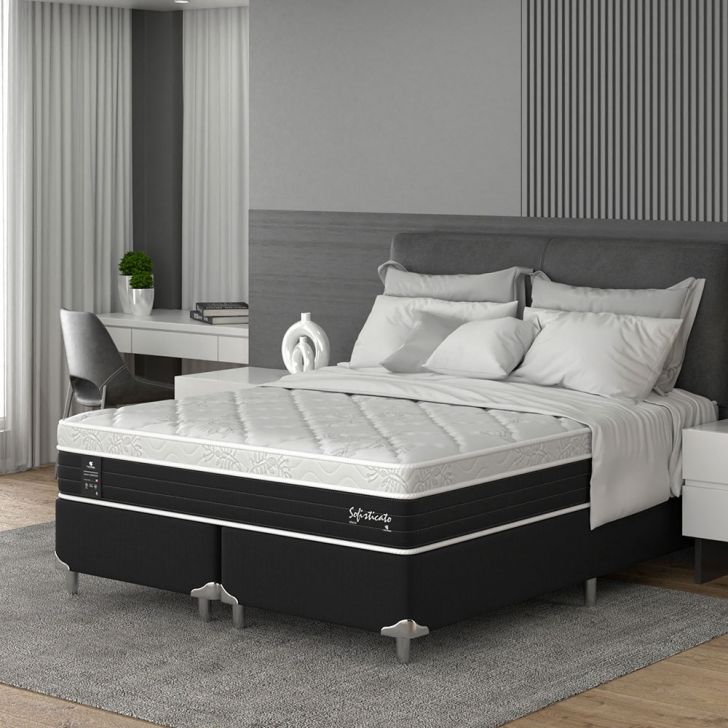 Cama Box King Com Colchão Sofisticato (65x193x203) Grafite E Branco