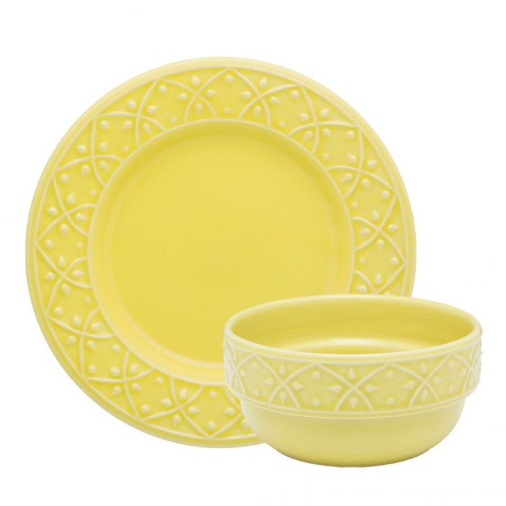 Kit Tigelas Bowl e Pratos de Sobremesa 4 Peças Mendi Sicília Oxford® Cerâmica