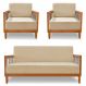Kit 2 Poltronas e Sofá Living 2 Lugares Marilia 1,60m Linho Dourado Base em Madeira Castanho - Pallazio