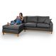 Sofá Living Amsterdã Com Chaise 3 Lugares Revestido Linho Base em Madeira
