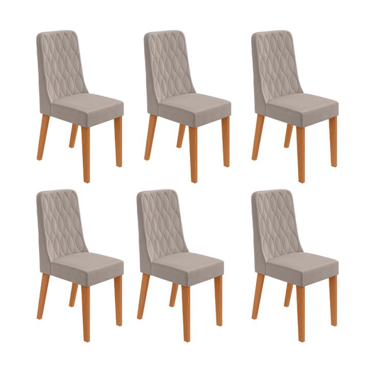 Conjunto com 6 Cadeiras Luar Veludo Capuccino e Amêndoa