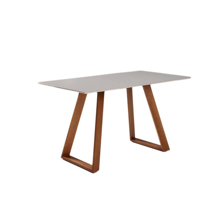 Mesa de Jantar Retangular com Tampo de Vidro Off White Viena Mel 180 cm