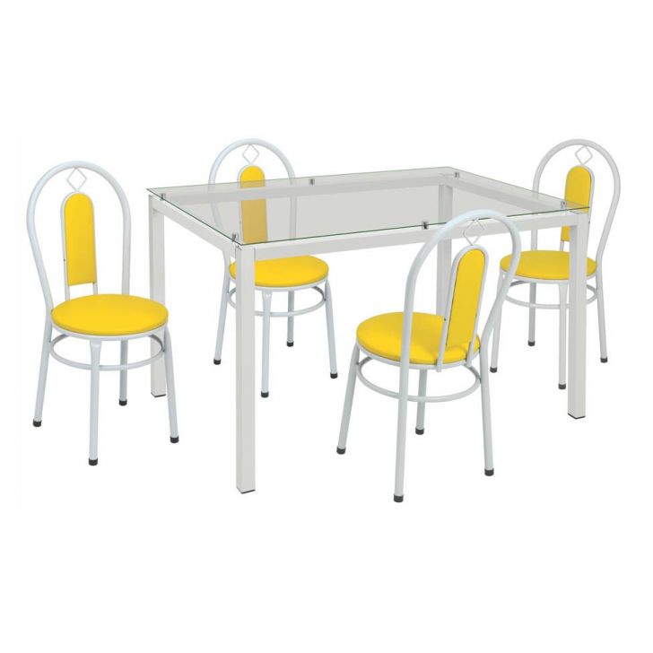 Conjunto De Mesa Com 4 Cadeiras Kiara Branco E Amarelo