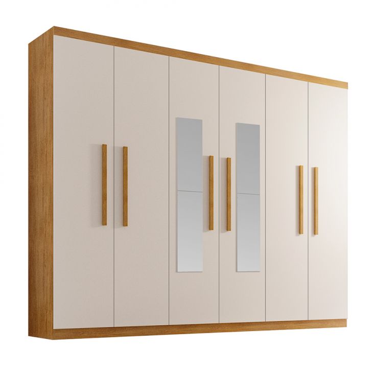 Guarda-roupa Casal Com Espelho Malibu 100% Mdf 6 Portas 2 Gavetas Imbuia E Off White