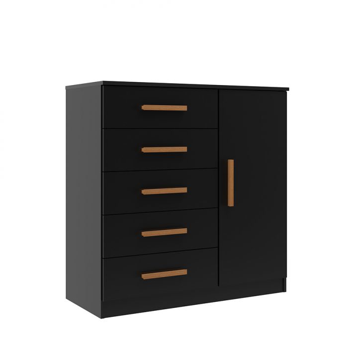 Cômoda Sapateira New Monaco 1 Porta 5 Gavetas Preta