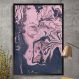 Quadro Decorativo Abstrato Efeito Mármore Rosa e Azul Escuro-34x49Cm