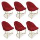 Kit 06 Cadeiras Poltrona de Jantar Bela Suede Vermelho Base Metálica Industrial Dourado - Pallazio