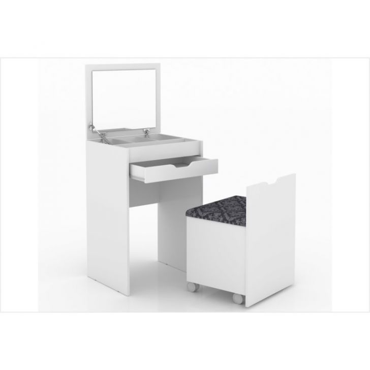 Penteadeira Compacta 1 Gaveta e Espelho PE2007 Branco/Tecido 369 - Tecno Mobili