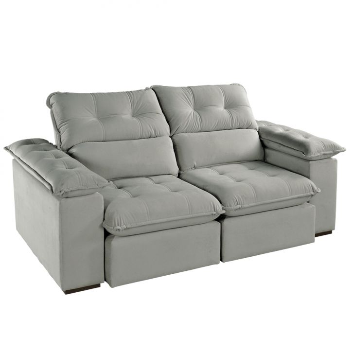 Image of Sofá 3 Lugares Retrátil E Reclinável Jobi Veludo Cinza Prateado 194 Cm PLA-ES745UP21XBUMOB