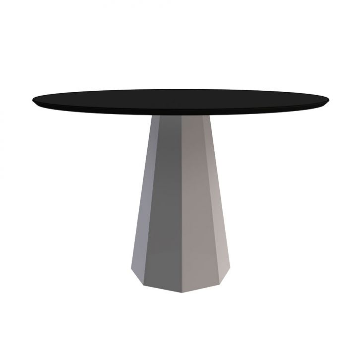 Mesa de Jantar Redonda com Tampo de Vidro Isis Preta e Off White 117 cm