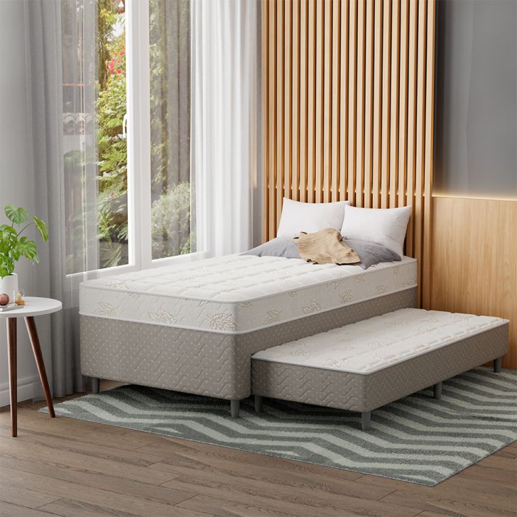 Cama Box Conjugada Solteirão Com Cama Auxiliar Premier Unibox Molas Ensacadas (63x108x198) Bege