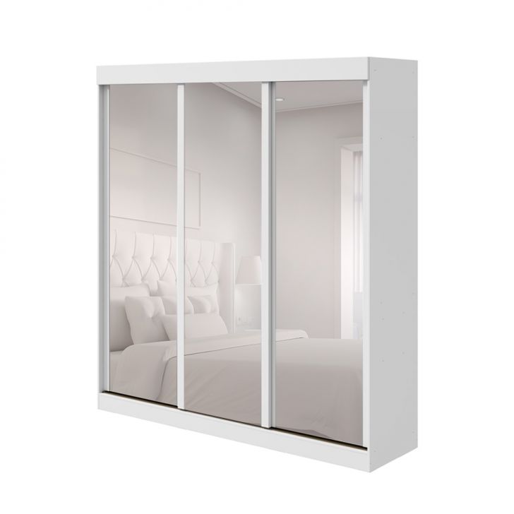 Guarda-roupa Casal Com 3 Espelhos Saion Sem Pés 3 Portas 3 Gavetas Branco