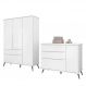 Jogo de Quarto Infantil Retrô Melinda Guarda Roupa e Cômoda com Porta Branco - Phoenix Baby