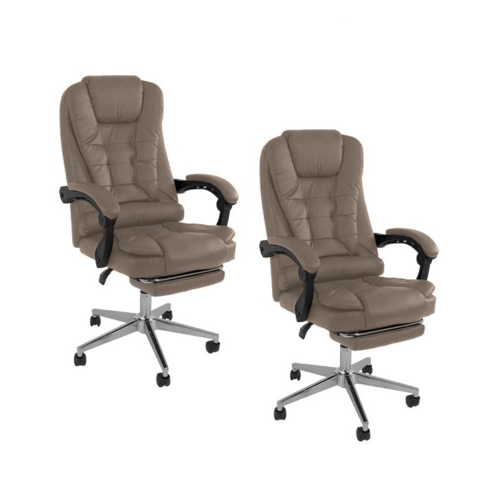 Kit 2 Cadeiras Presidente Ergonômica Apoio Para Pés - Bege