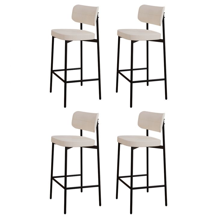Banqueta Alta Bar Estofada Kit 4 Ella M25 Linho Palha - Mpozenato