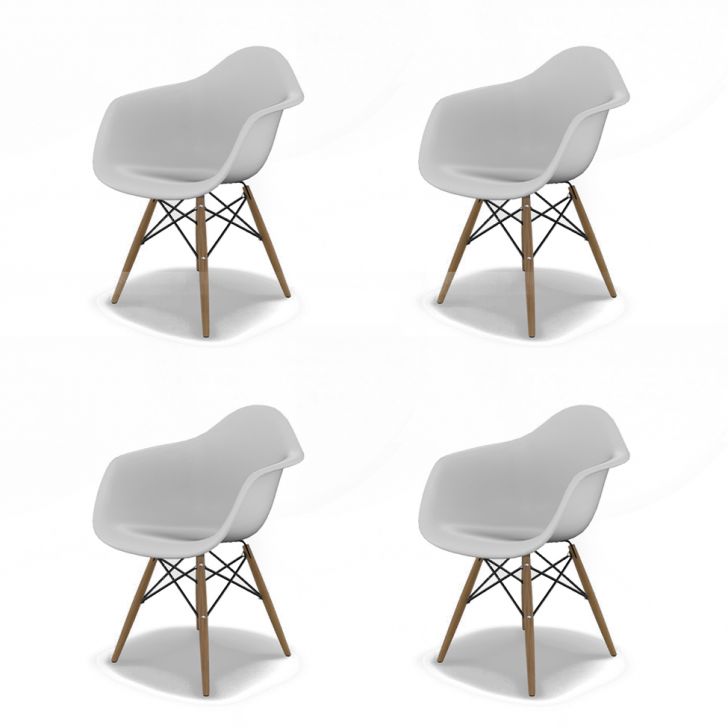 Conjunto com 4 Cadeiras Eames Arm DSW Branco e Madeira