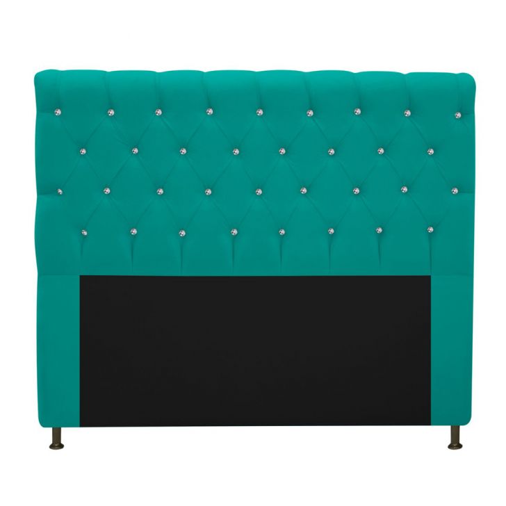 Cabeceira Estofada Cristal 195 cm King Size Com Strass Suede Azul Turquesa - Amarena Móveis
