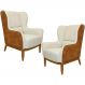 Kit 02 Poltronas Decorativa Base de Madeira Milena D02 Linho Bege A-184 Corano Marrom - Lyam Decor