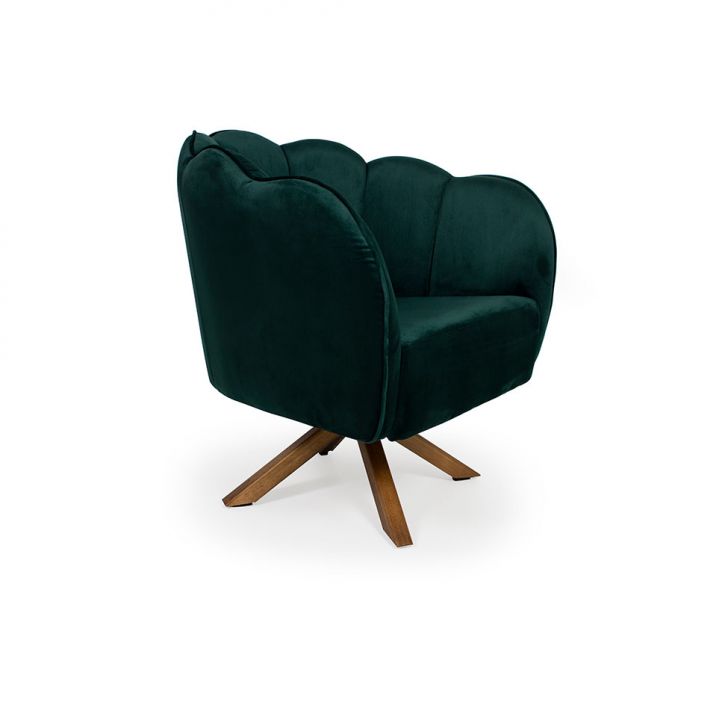 Poltrona Ariel Giratória Suede Esmeralda E Madeira