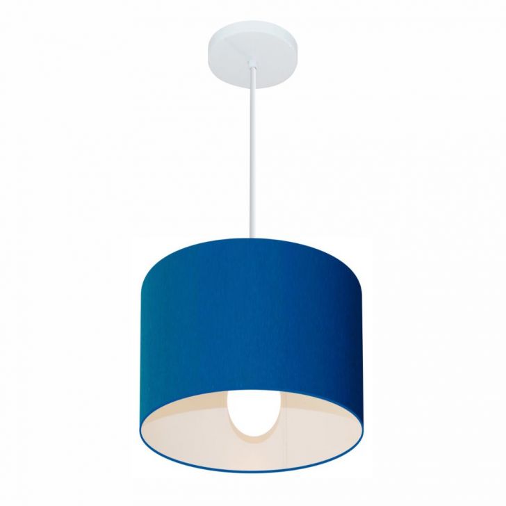 Pendente Cilíndrico Md-4113 Cúpula em Tecido 30x25cm Azul Marinho - Bivolt