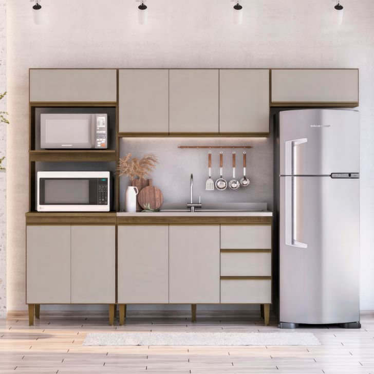 Cozinha Completa Margarida 9 Portas 3 Gavetas Mel e Arenas