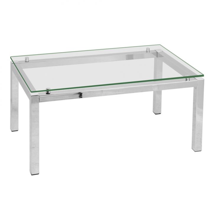 Mesa de Centro Retangular Cromada Aço Transparente