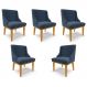 Kit 5 Cadeiras Decorativas Sala de Jantar Base Fixa de Madeira Firenze Suede Azul Marinho/Castanho G19 - Gran Belo