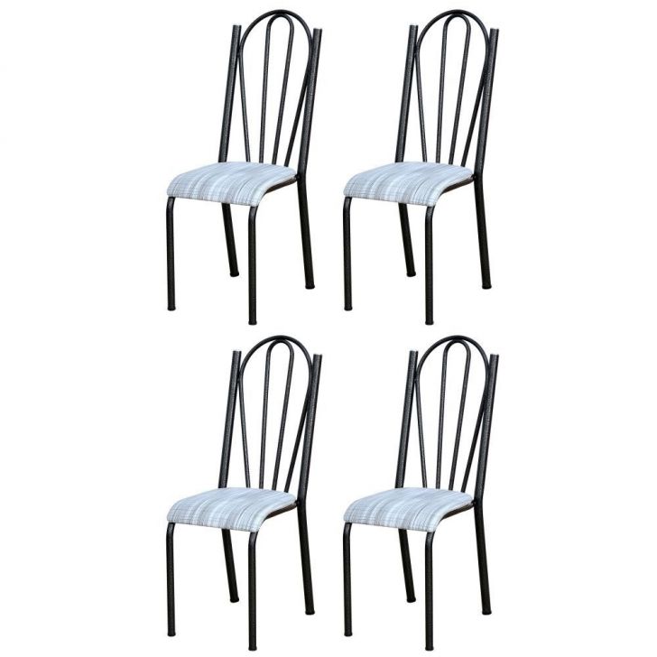 Kit 4 Cadeiras 021 América Cromo/Preto Linho - Artefamol