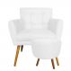 Combo Poltrona Decorativa Onix Mais Puff Redondo Napa Branco - DS Estofados