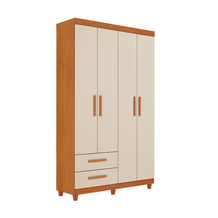 Guarda-roupa Solteiro Canadá Plus 4 Portas 2 Gavetas Cinamomo E Off White