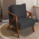 Poltrona Decorativa Reforçada Para Sala Shine Suede Preto Pé Castanho - Clique E Decore