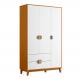 Guarda Roupa Ipê 3 Portas 2 Gavetas com Pés Madeira Maciça Cinamomo/Branco
