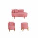 Kit Decorativo Sofá Curvo Orgânico + 01 Puff e Poltrona Luna Veludo Rosa - Montanaris Decor