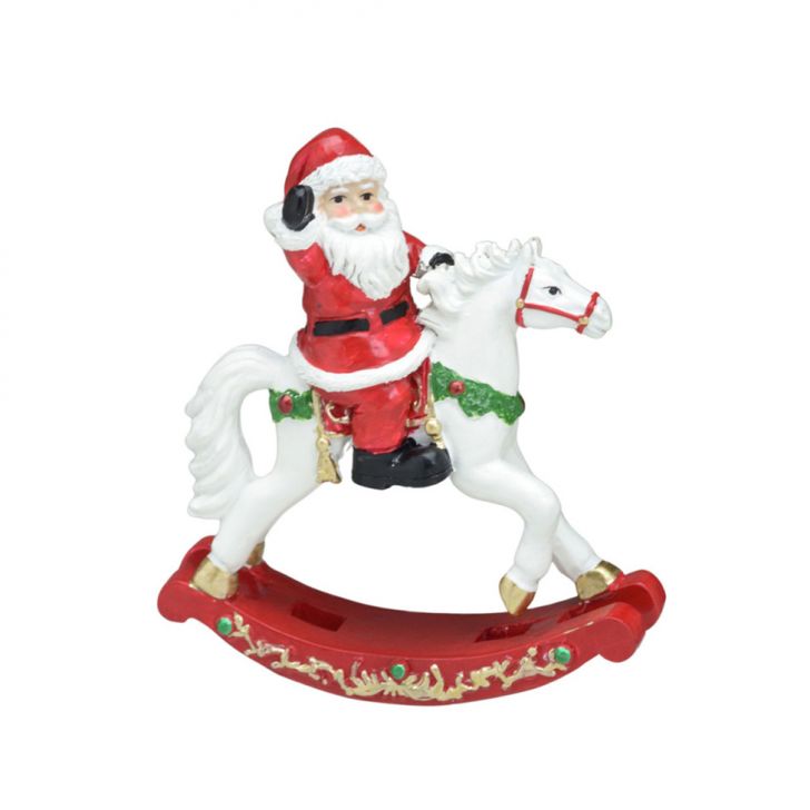 Enfeite Natalino Espressione Papai Noel com Cavalo Vermelho e Branco 10 cm