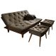 Kit Sofa Cama Caribe + 2 banquetas Rubi Suede Cappucino Essencial Estofados