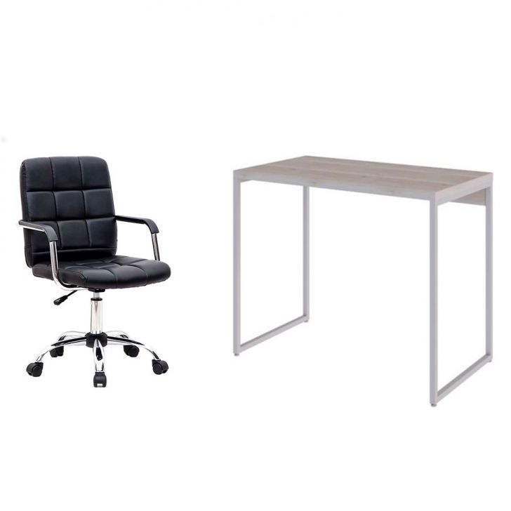 Conjunto de Mesa Studio Snow e Branca com Cadeira de Escritório Secretária Giratória Fitz Preta