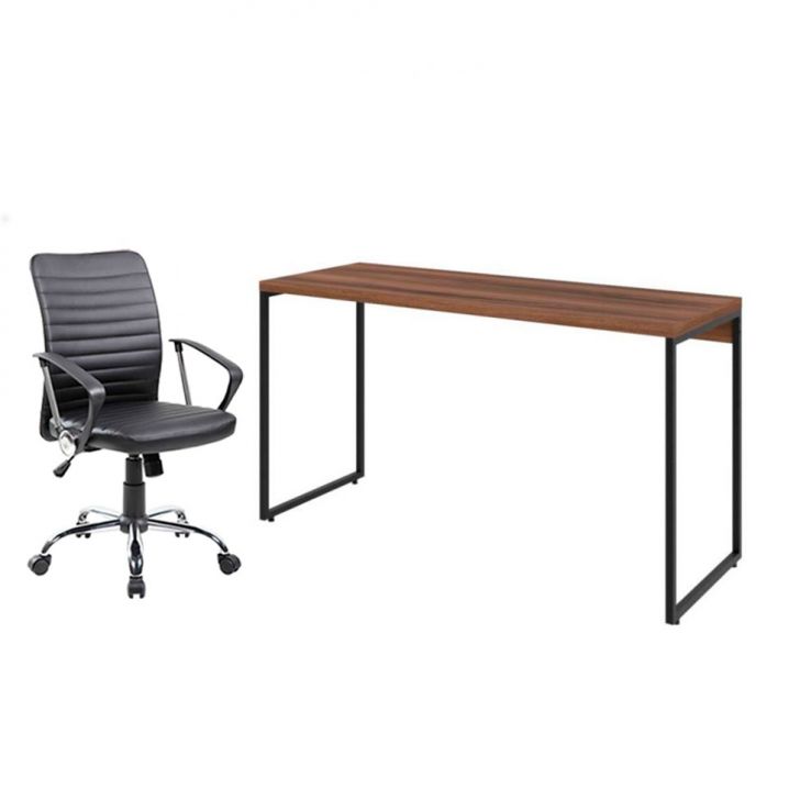 Conjunto de Mesa Studio Nogal 135 cm com Cadeira de Escritório Diretor Giratória Oslo Preta