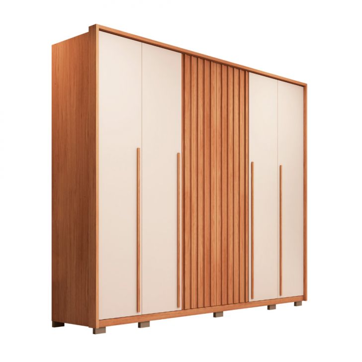 Guarda-roupa Casal Poseidon Ripado 6 Portas 6 Gavetas Freijó E Off White