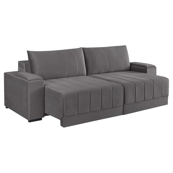 Image of Sofá 4 Lugares Retrátil Línea Veludo Cinza 250cm PLA-ES745UP11PVGMOB